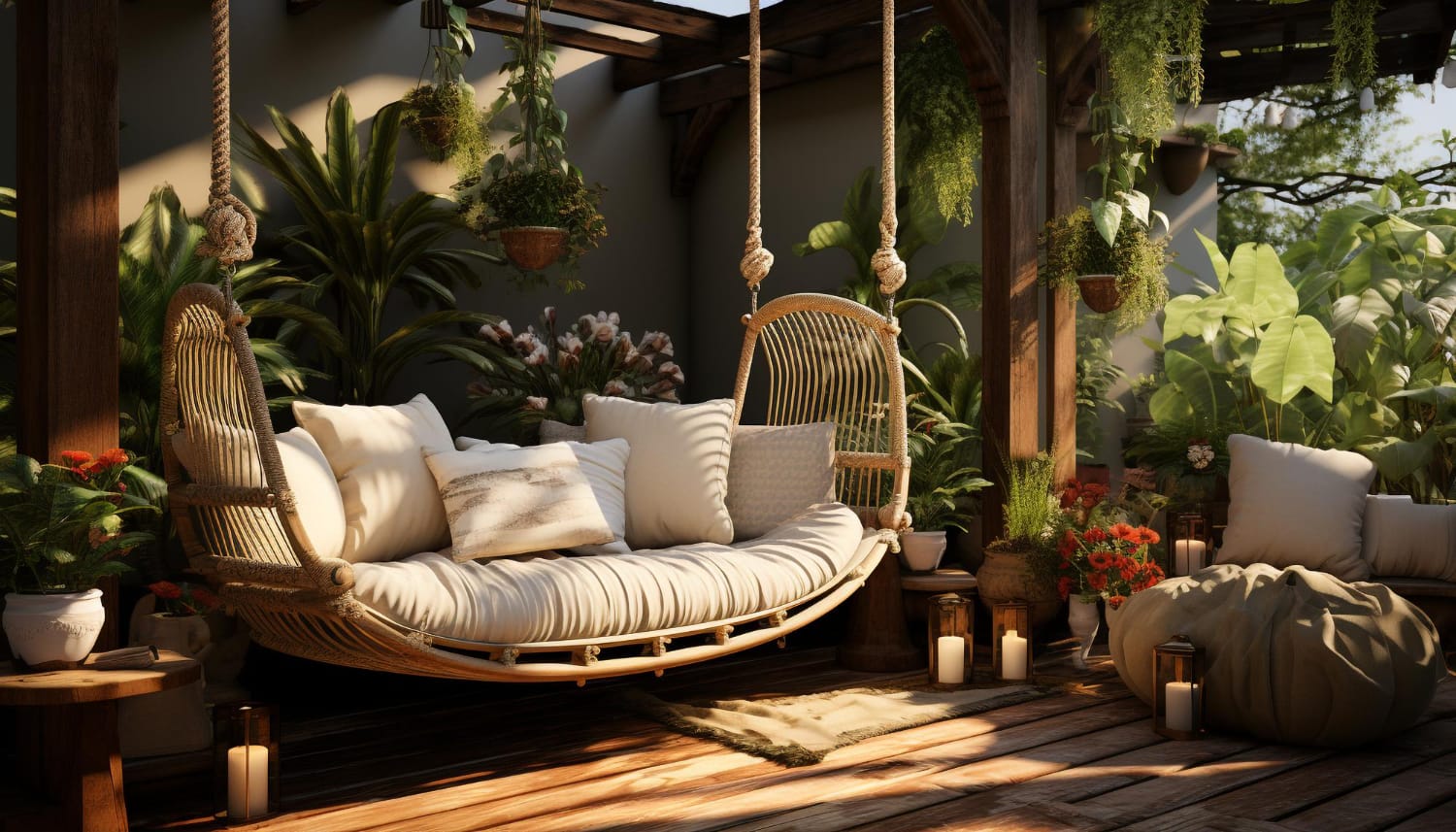 Balcony with Stylish Swing Chairs